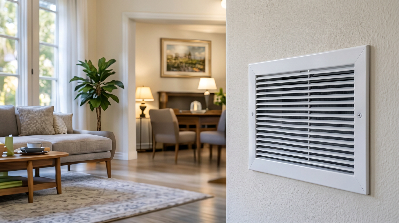 Comfortable living room beside a clean air vent