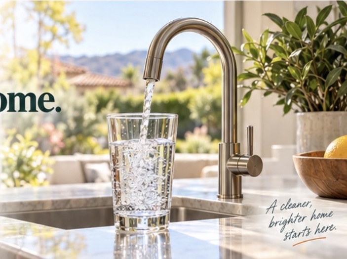 Clean water filling a glass from a kitchen faucet